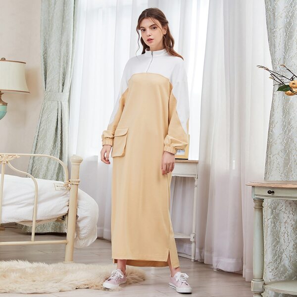 

Контрастное платье с карманом и молнией, Aбрикосовый