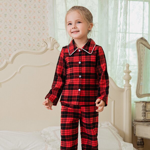 

Toddler Girls Contrast Binding Plaid PJ Set, Burgundy