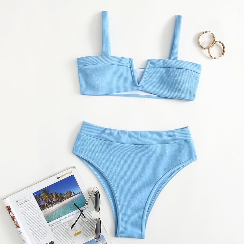 

Solid High Waist Bikini Swimsuit, Baby blue