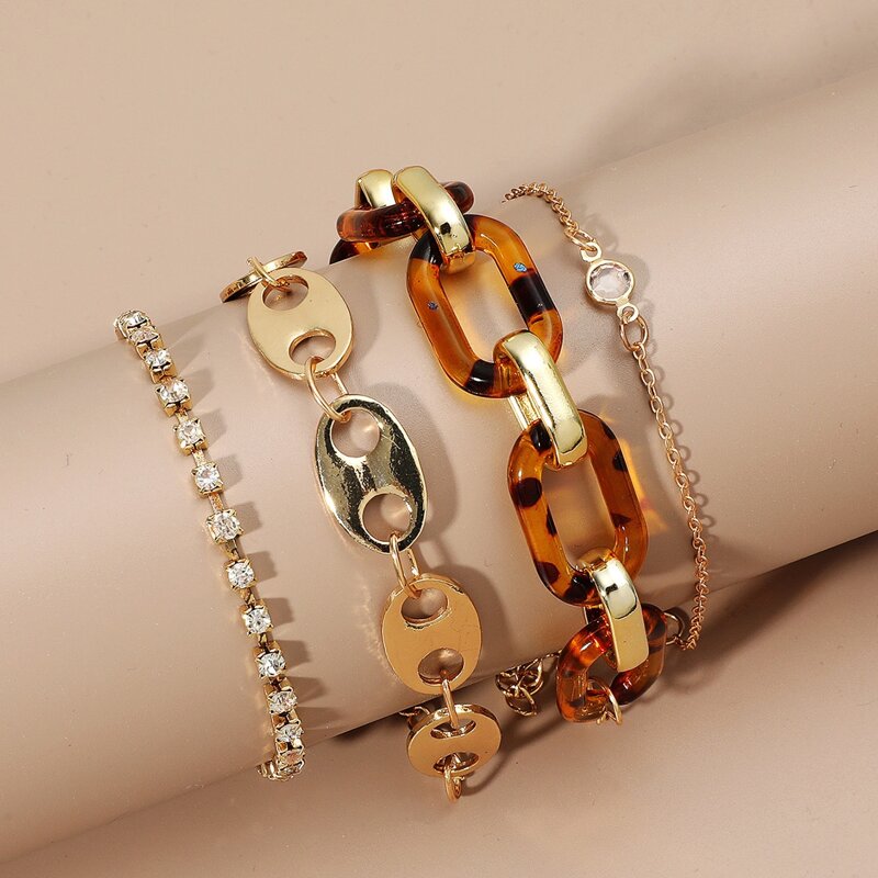 

4pcs Tortoise Chain Bracelet Set, Gold