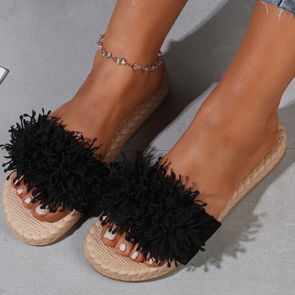 

Floral Decor Slide Sandals, Black
