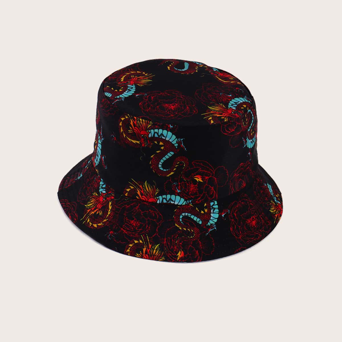 

Dragon & Flower Print Bucket Hat, Multicolor