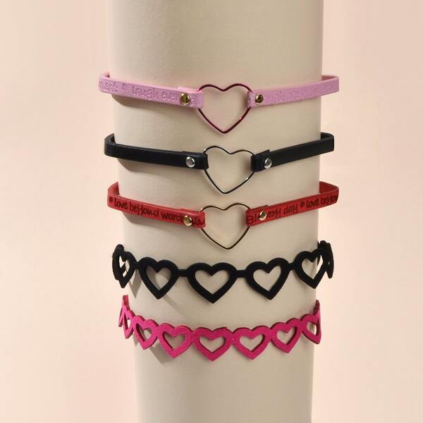 

5pcs Heart Decor Choker, Multicolor
