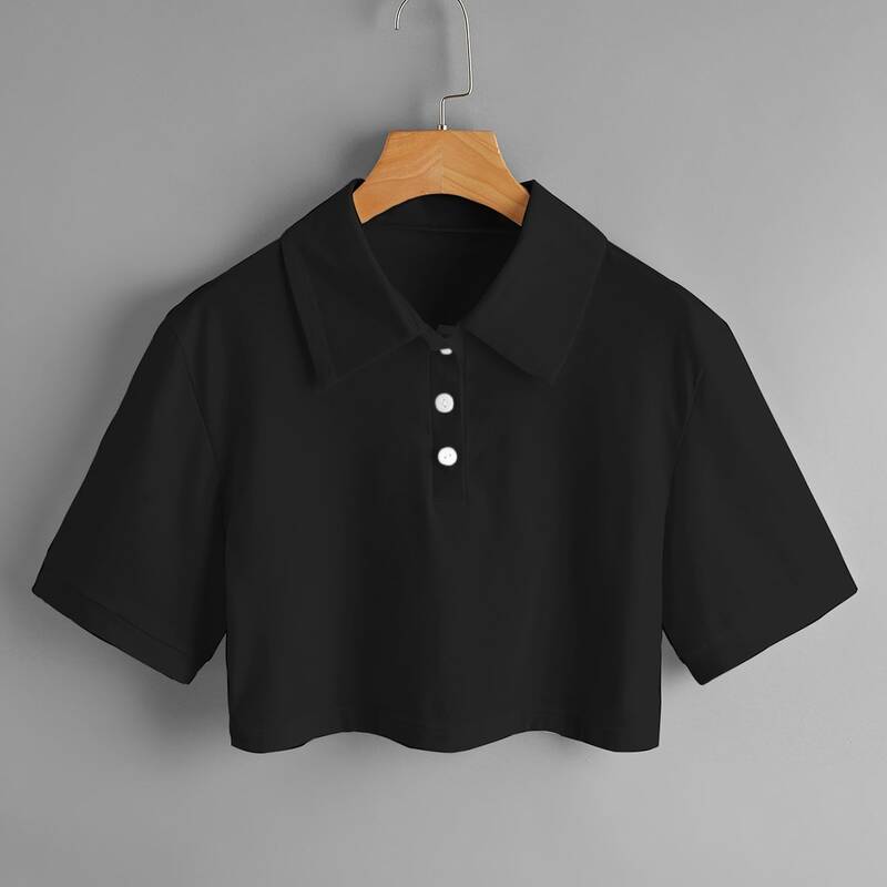 

Crop Polo Shirt, Black