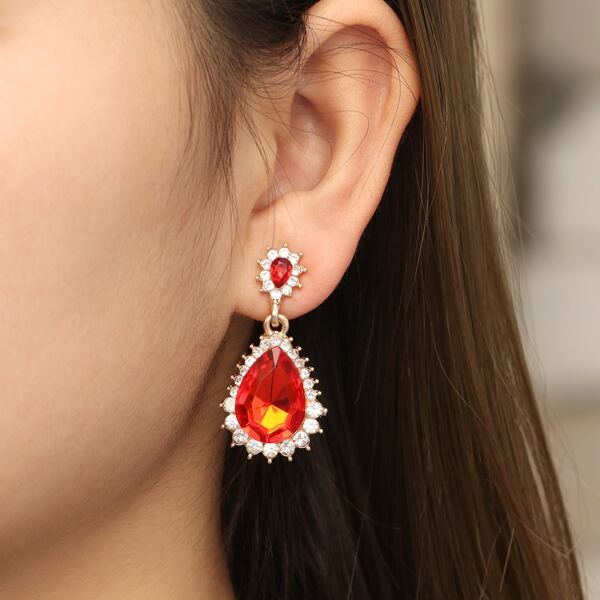 

Rhinestone Decor Water Drop Earrings, Red