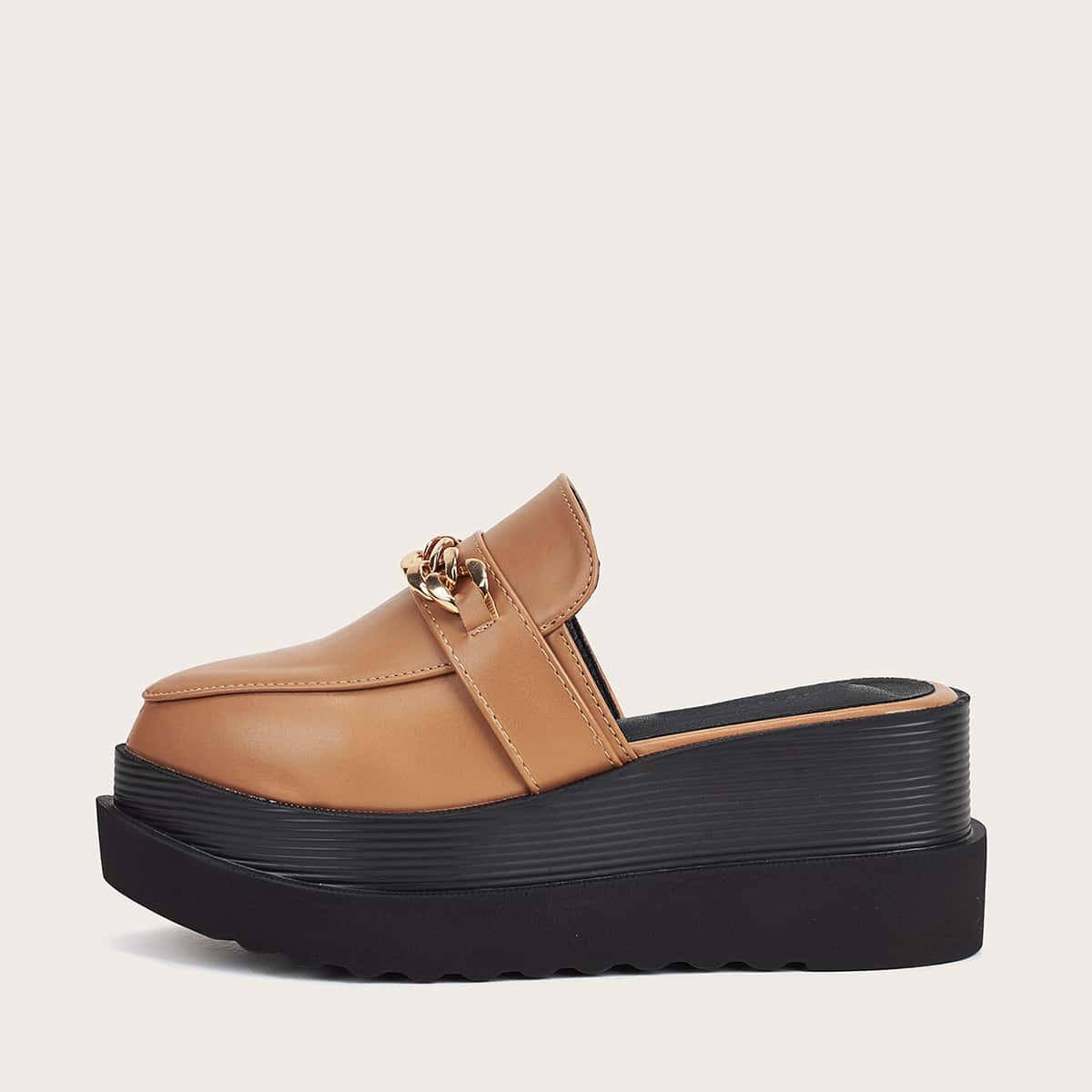 

Chain Decor Mule Wedges, Brown