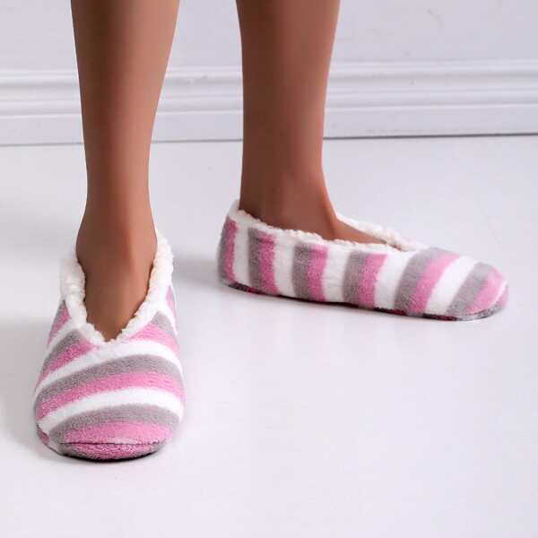 

Striped Faux Fur Lined Slippers, Multicolor