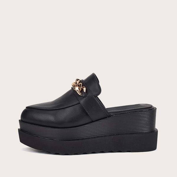 

Chain Decor Mule Wedges, Black