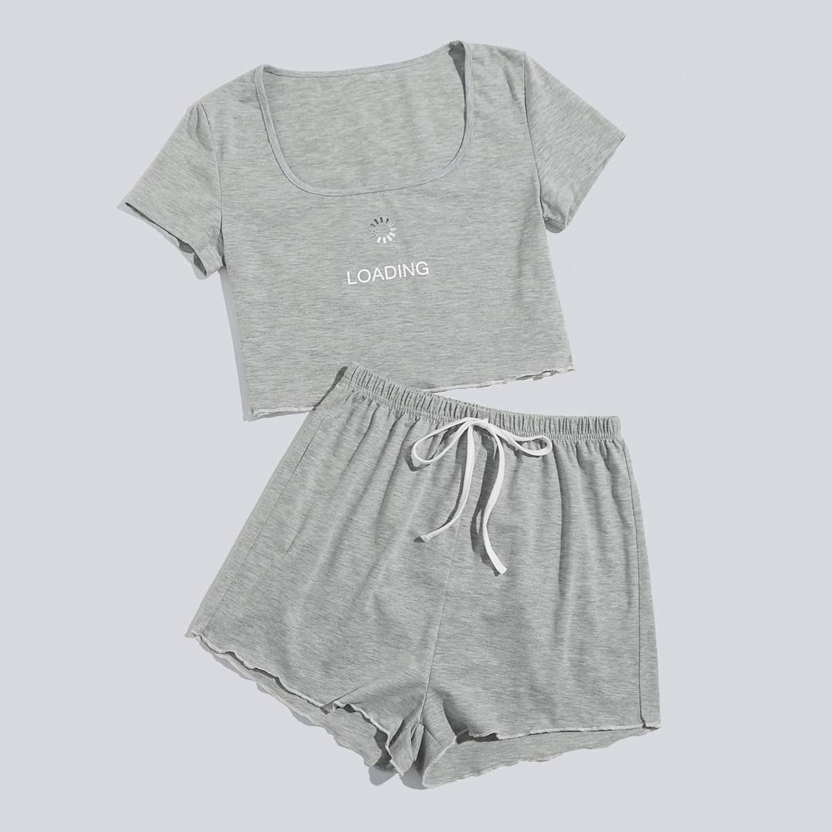 

Letter Graphic Scoop Neck PJ Set, Light grey