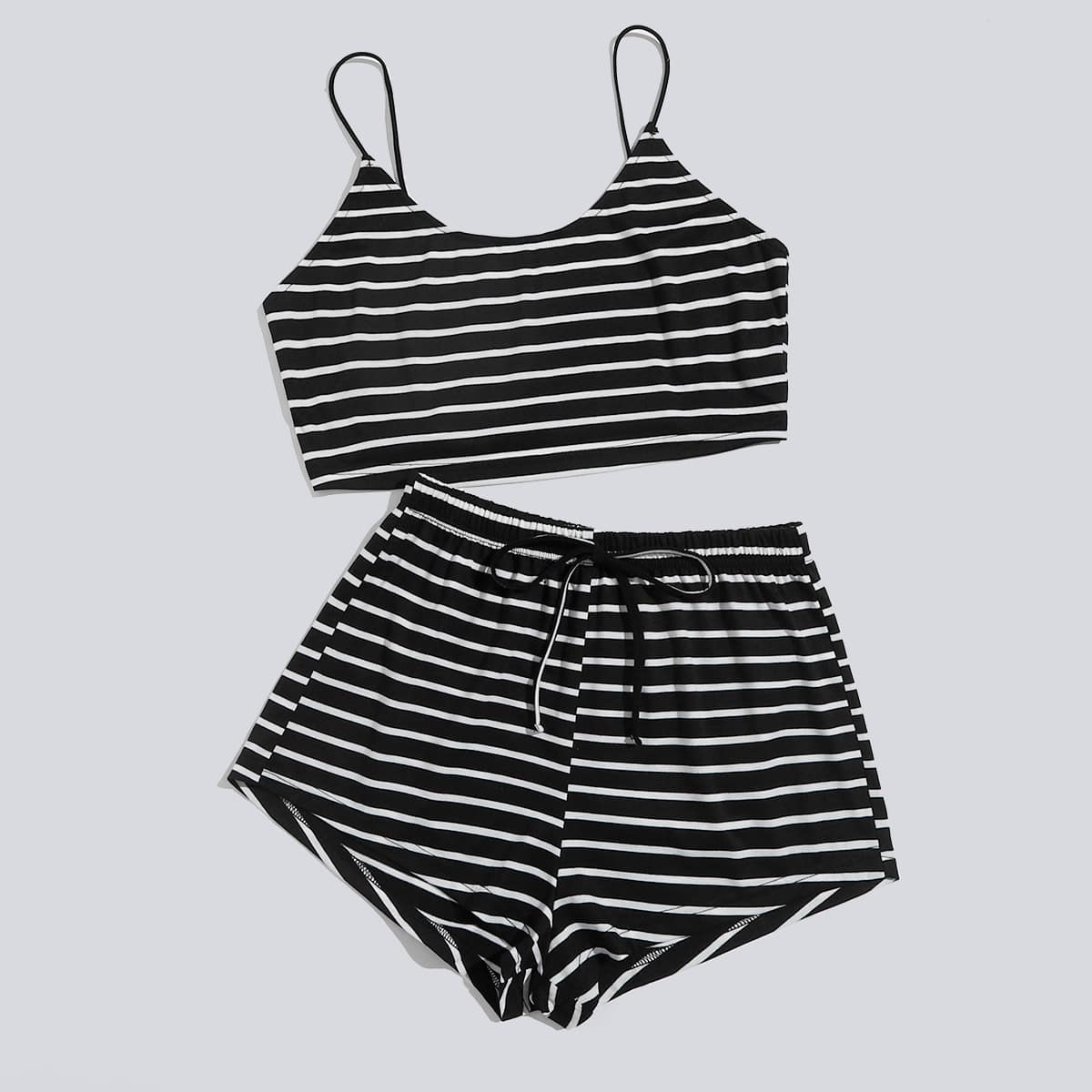 

Stripe Crop Cami PJ Set, Black and white