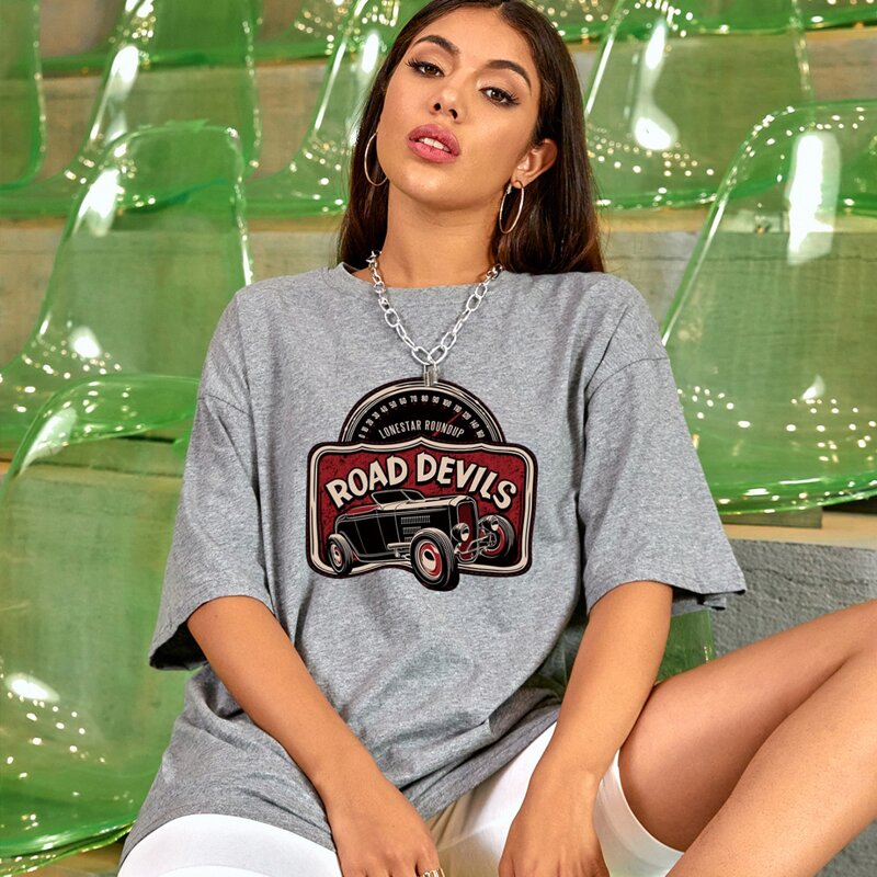 

Drop Shoulder Letter Graphic Oversized Tee, Light grey