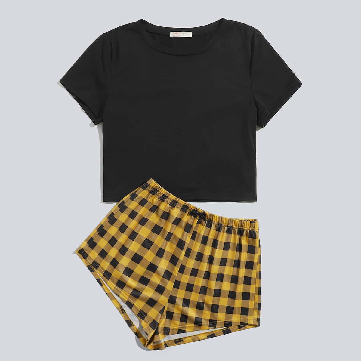 

Gingham Print Shorts PJ Set, Multicolor