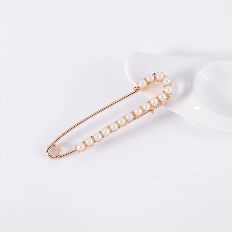 

Faux Pearl Safety Pin Brooch, White