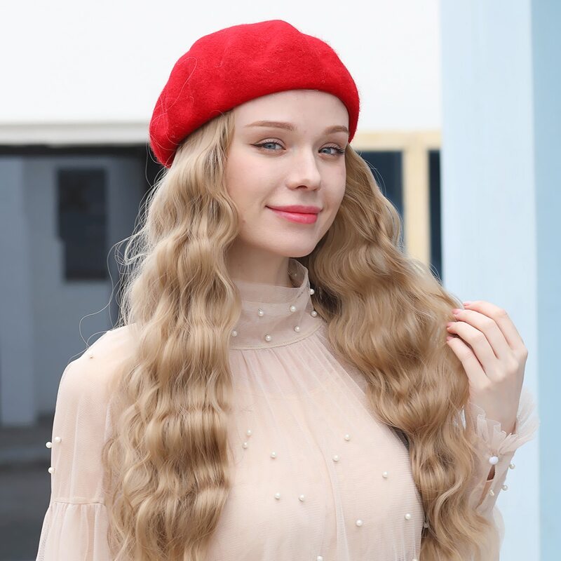 

Natural Long Curly Wig With Beret, Brown