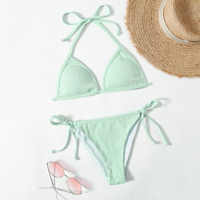 

Triangle Tie Side Bikini Swimsuit, Mint green