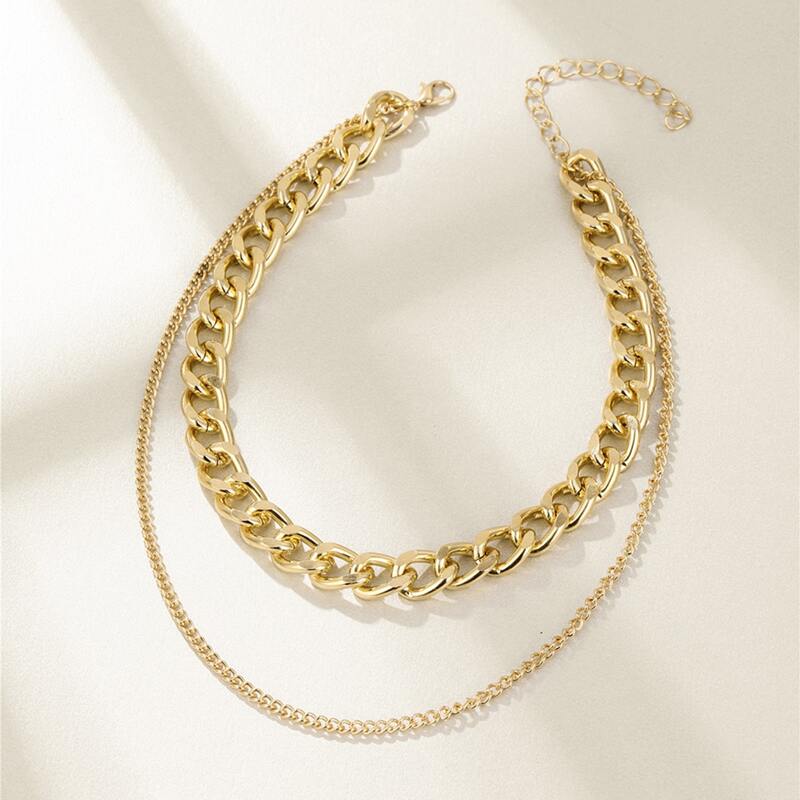 

1pc Layered Chunky Chain Necklace, Gold