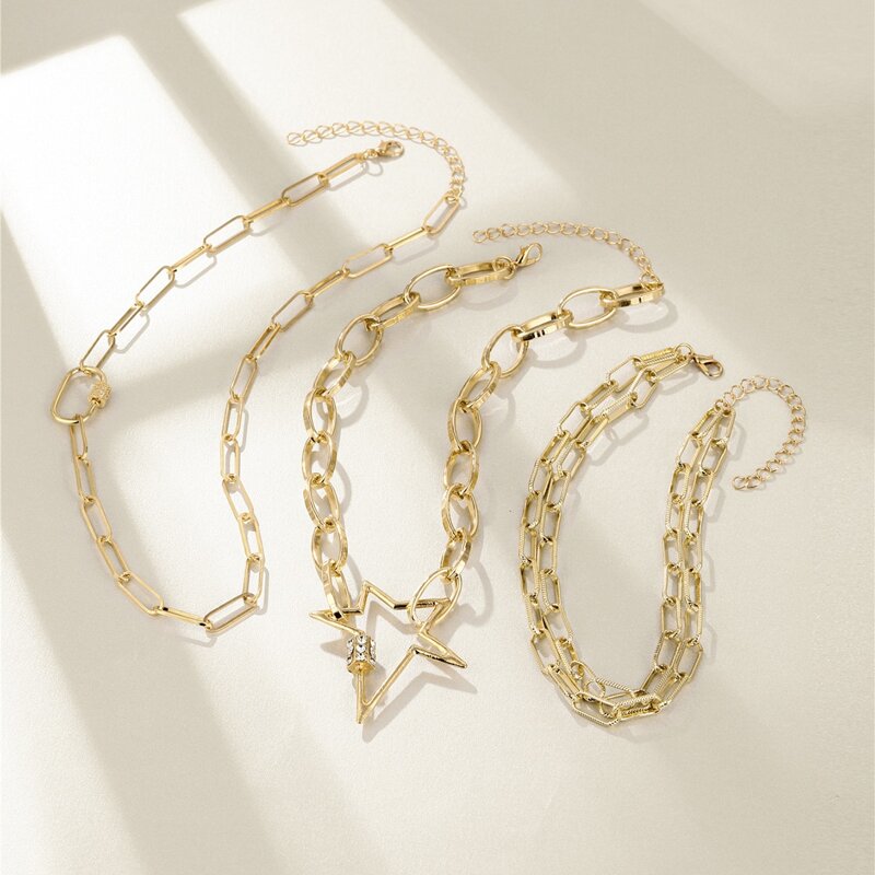 

3pcs Star Chain Necklace, Gold