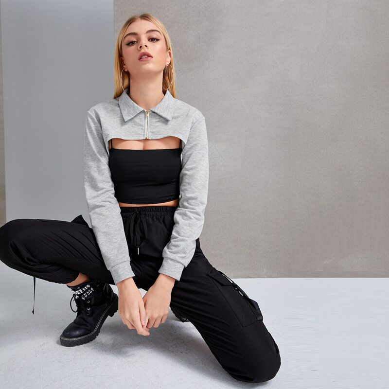 

Super Crop Zip Sweatshirt, Light grey