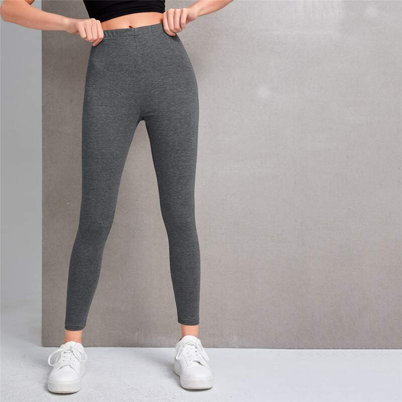 

Solid Elastic Waist Leggings, Dark grey