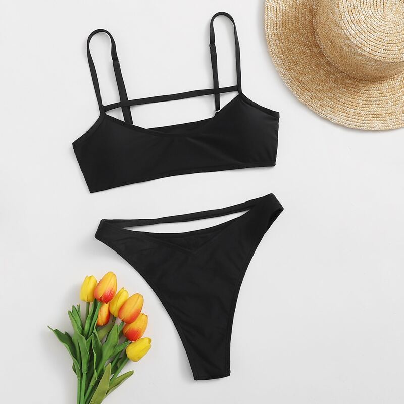 

Cut Out High Cut Bikini Swimsuit, Black