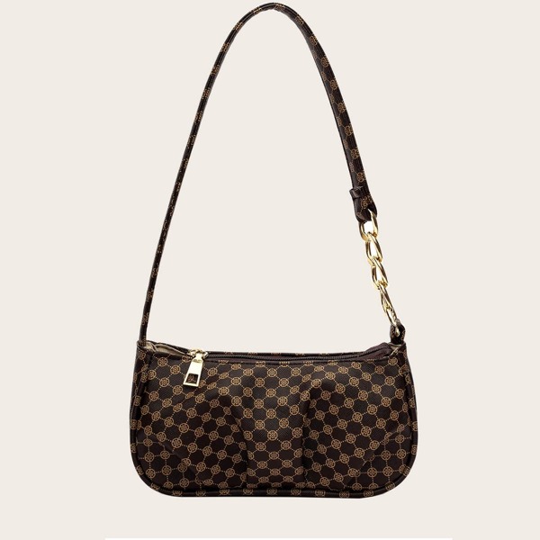 

Geometric Graphic Baguette Bag, Brown