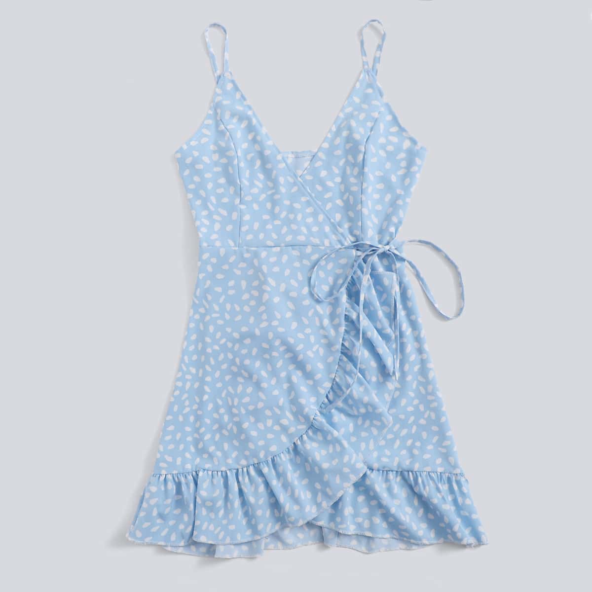 

All Over Print Wrap Dress, Baby blue