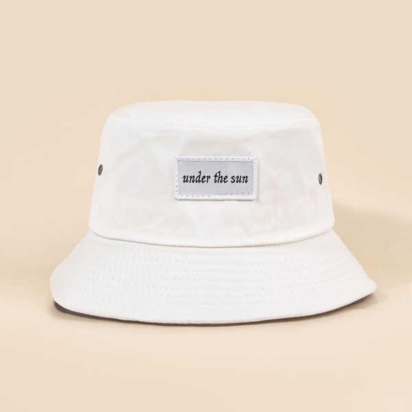 

Slogan Patched Bucket Hat, White