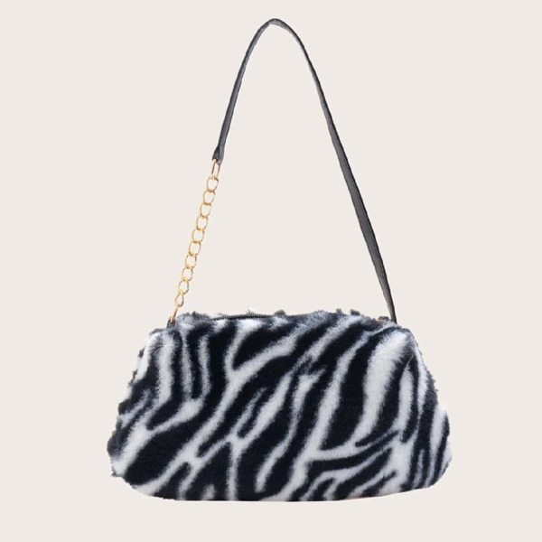 

Zebra Striped Shoulder Bag, Black