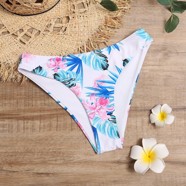 

Tropical & Floral High Cut Bikini Panty, White