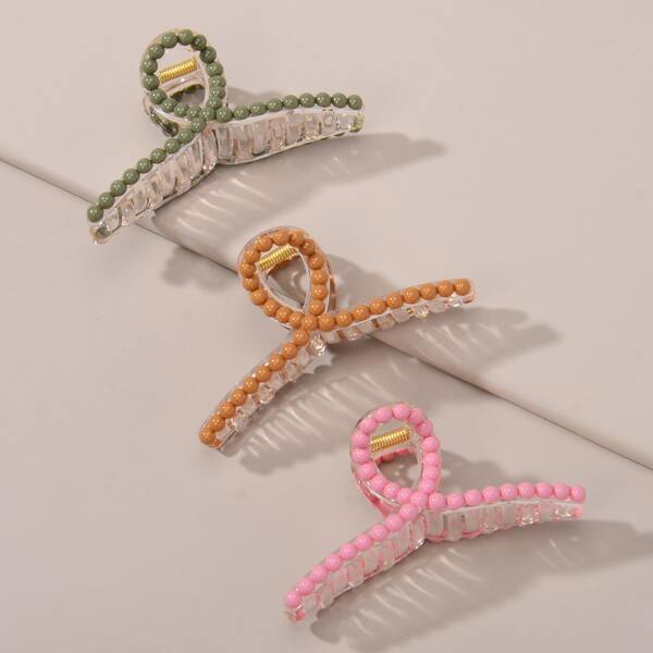 

3pcs Bead Decor Hair Claw, Multicolor