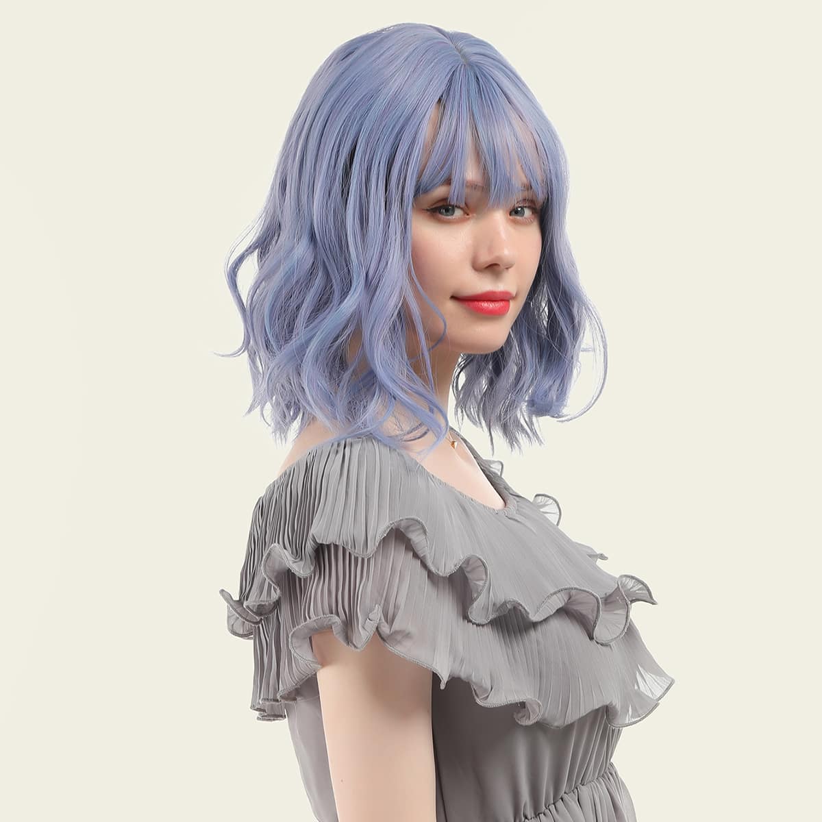 

Natural Short Wig With Bangs, Mauve purple