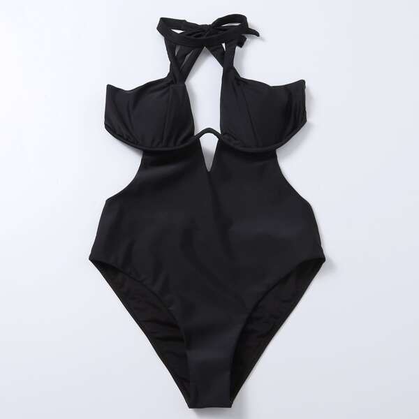 

Cut-out Underwire One Piece Swimsuit, Black