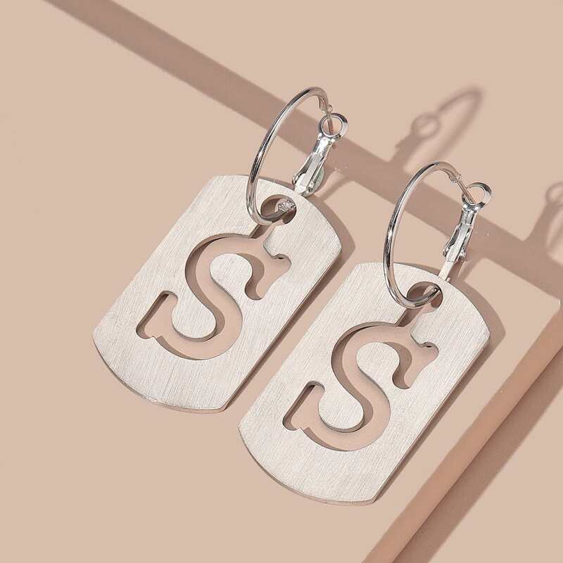 

Hollow Letter Design Hoop Earrings, Silver