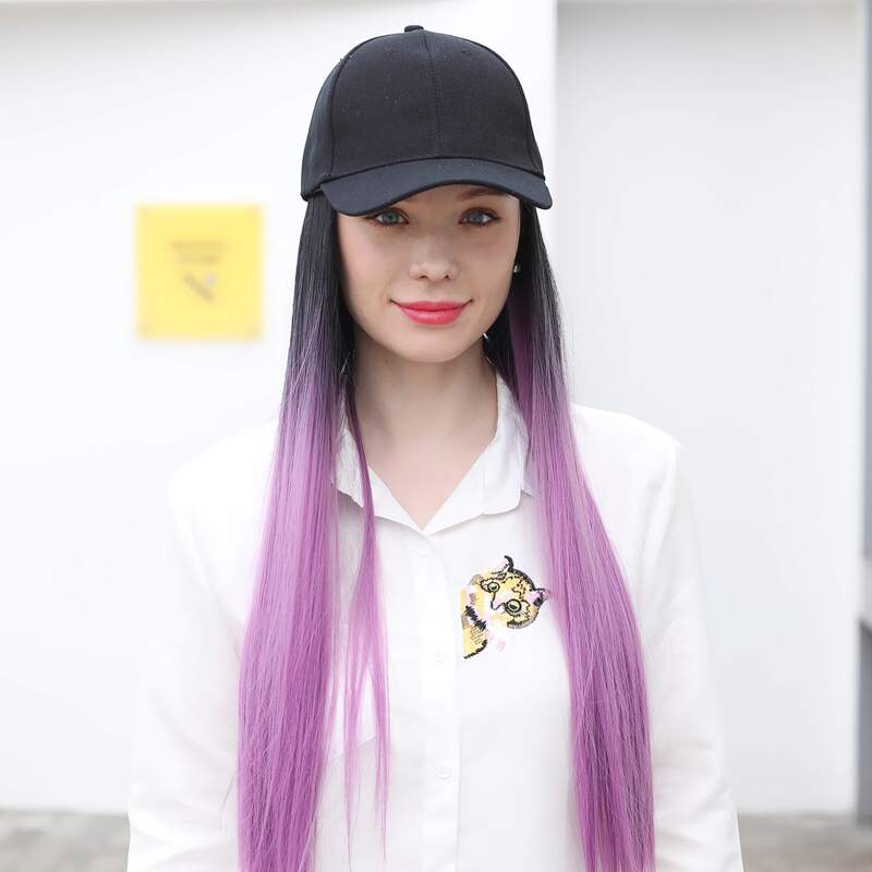 

Natural Ombre Long Straight Wig With Cap, Purple