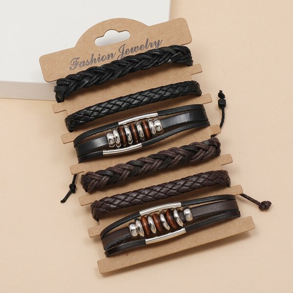 

6pcs Men Metal Detail Braided Bracelet, Multicolor