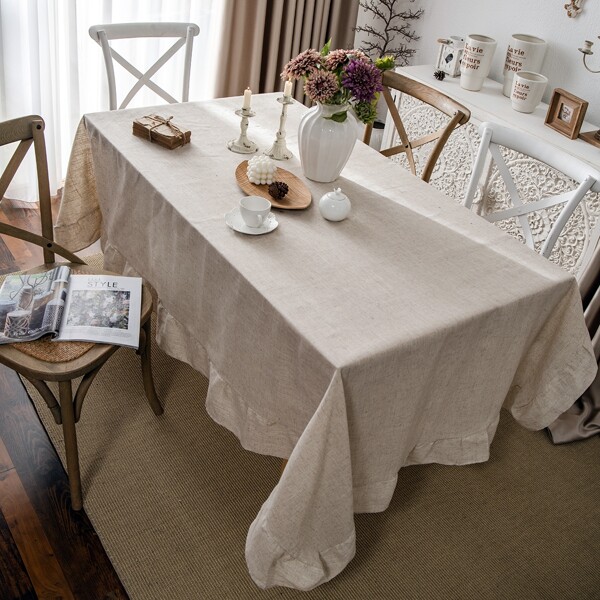 

Plain Ruffle Trim Tablecloth, Beige