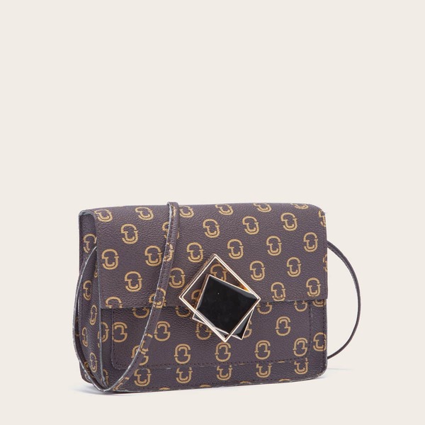 

Geometric Print Crossbody Bag, Coffee brown