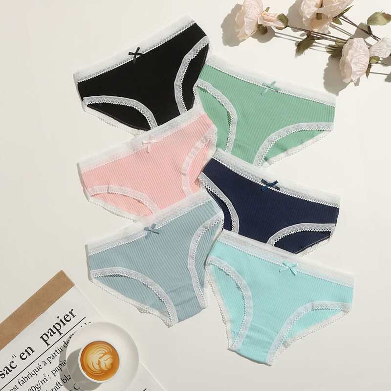 

6pack Ribbed Lace Trim Panty Set, Multicolor