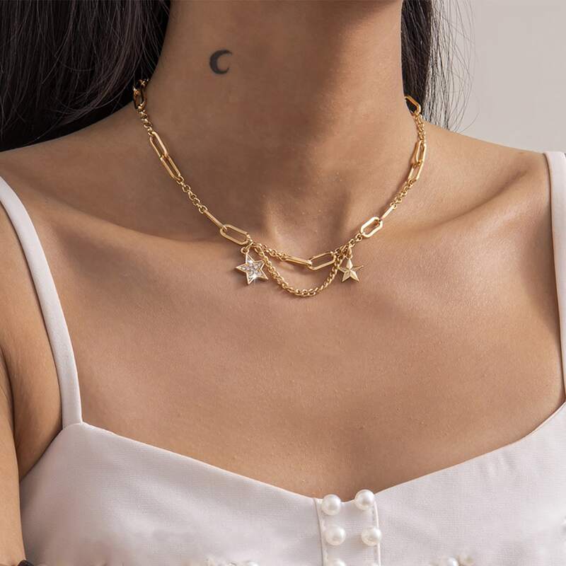 

Rhinestone Star Chain Necklace, Gold