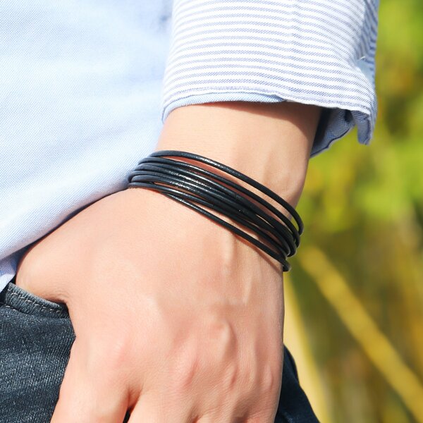 

Men PU Leather Layered Bracelet, Black