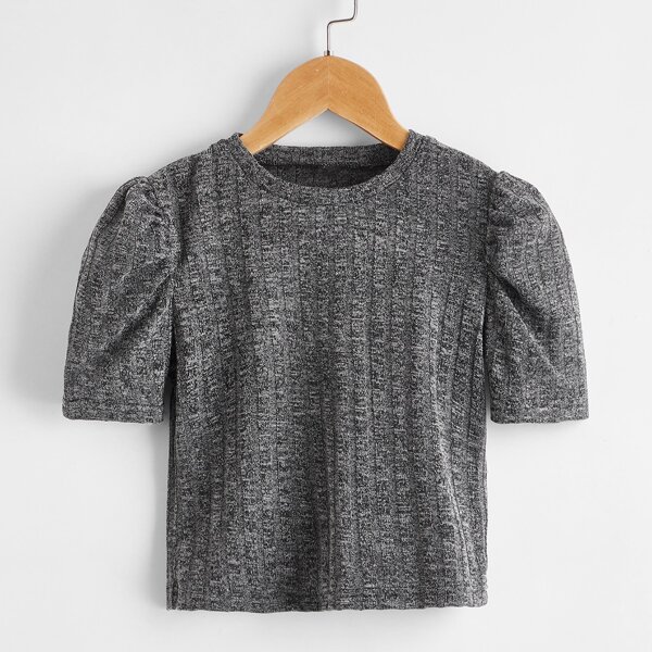 

Toddler Girls Space Dye Puff Sleeve Tee, Dark grey