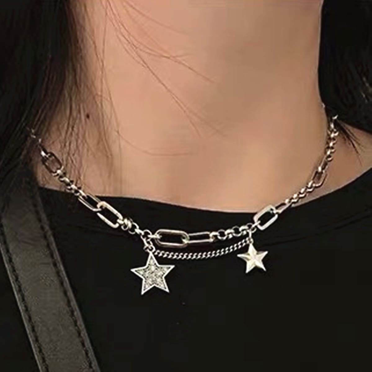 

Rhinestone Star Chain Necklace, Silver