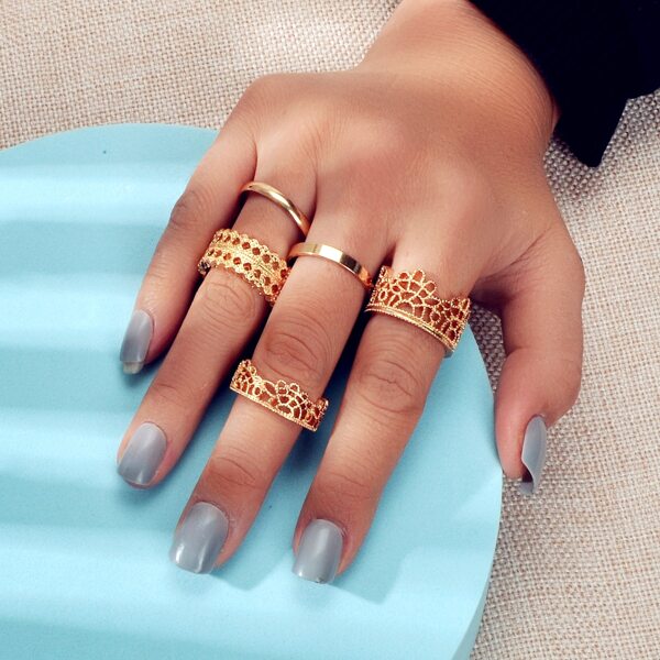 

5pcs Hollow Out Ring, Gold