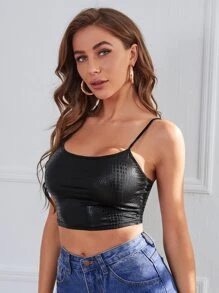 SHEIN Privé Top de tirantes con patrón de cocodrilo - Negro - Ver 3