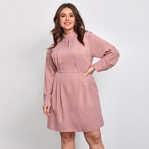 

Plus Mock Neck Zip Back A-line Dress, Dusty pink