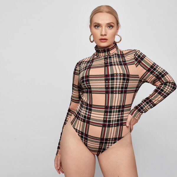 

Plus Plaid Mock Neck Bodysuit, Multicolor