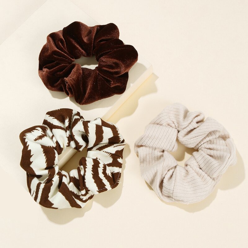 

3pcs Ribbed Design Scrunchie, Multicolor