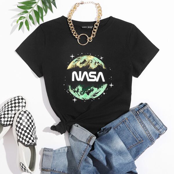

Letter & Planet Print Tee, Black