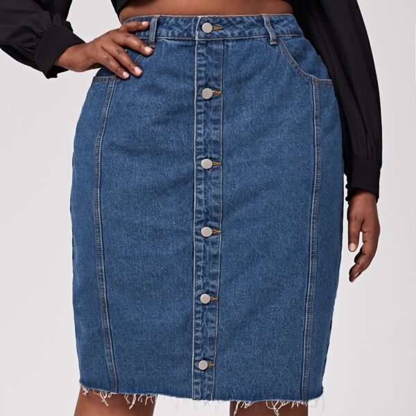 

Plus Button Up Denim Skirt, Medium wash