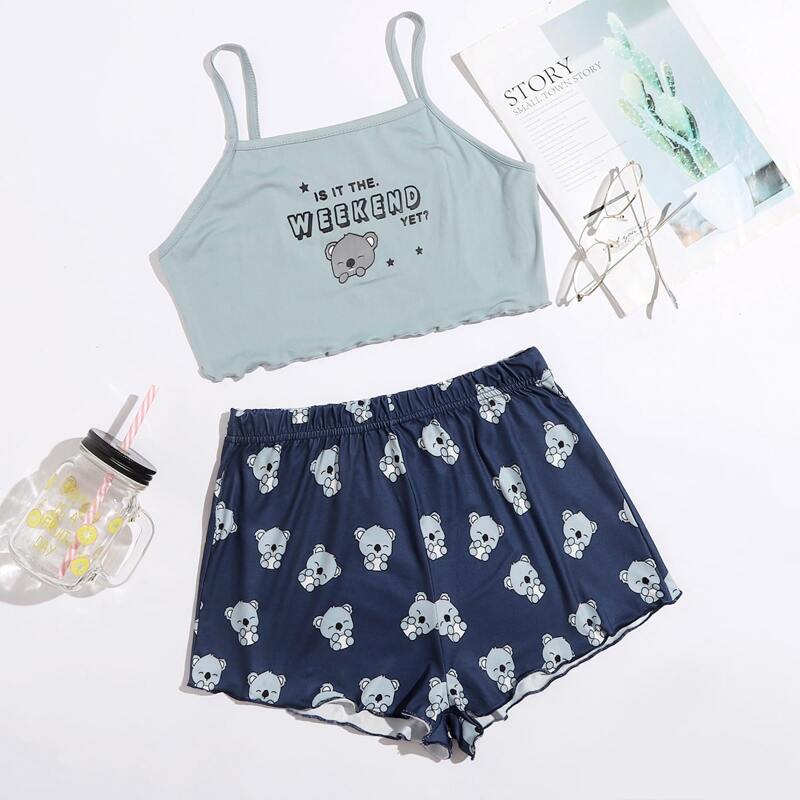 

Koala And Slogan Graphic Pajama Set, Multicolor